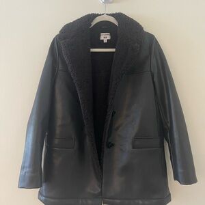 Uniqlo Black Leather Fleece Lined Coat Women’s XS